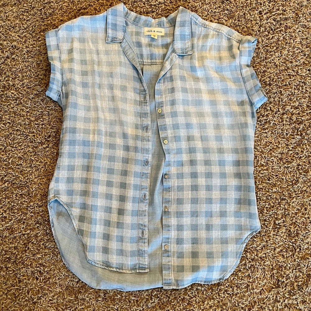 Anthropologie Cloth and Stone checkered chambray buttondown